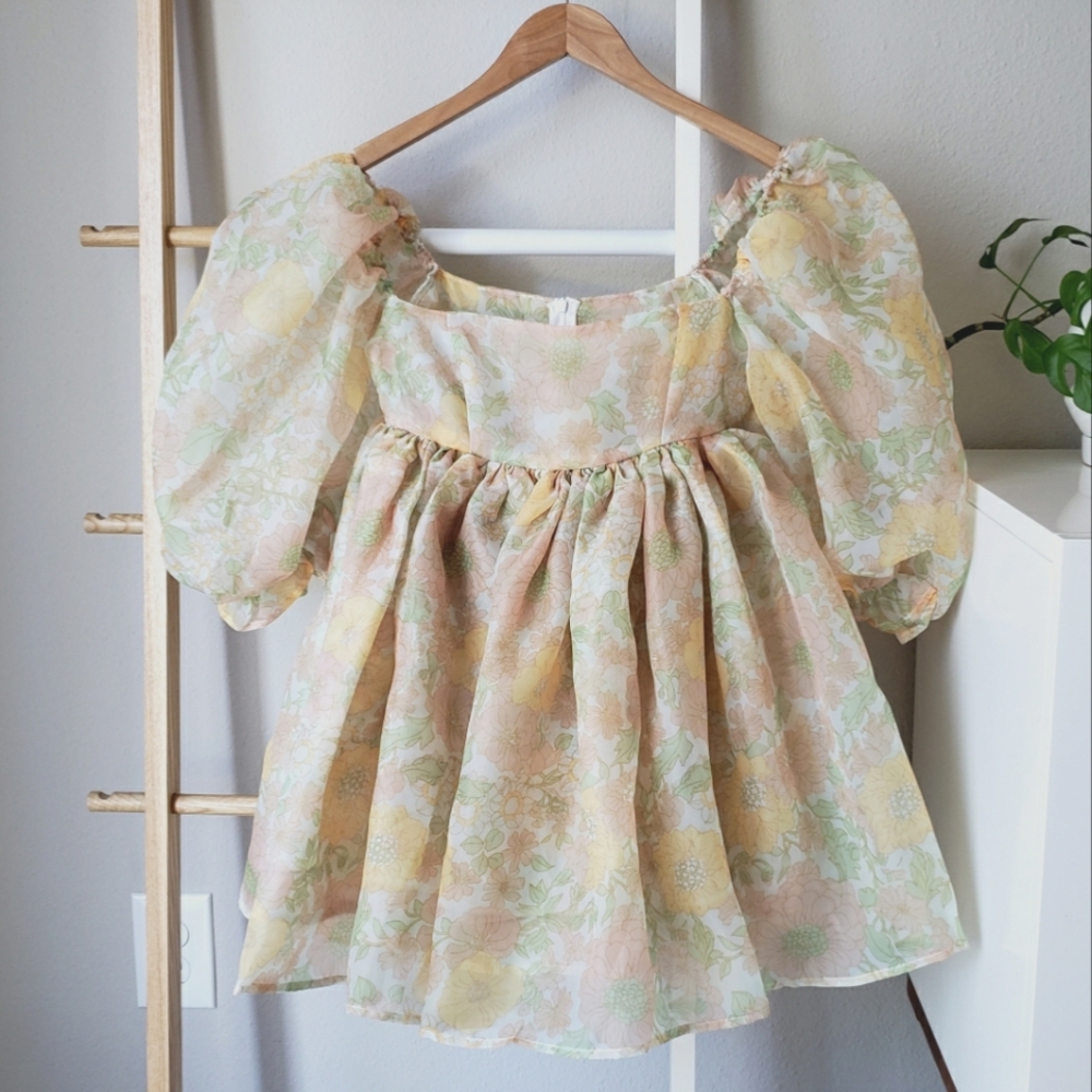 Floral Organza Babydoll Puff Dress